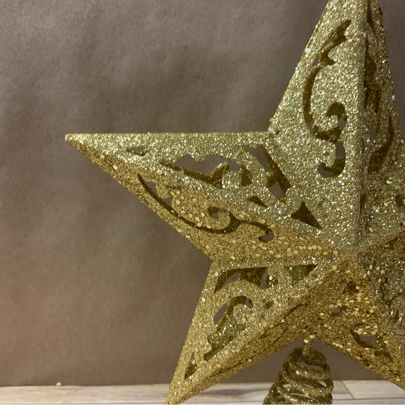 New! Kurt S Adler Star Christmas Tree Topper 8” Gold Glitter 5 Point - Picture 2 of 10
